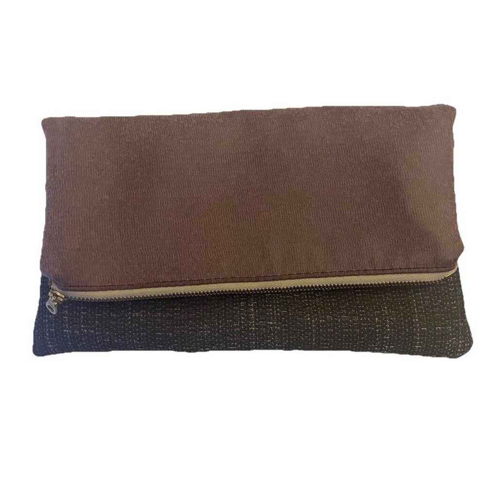 Foldover Clutch by UniquelyMC Mauve Corduroy, Black/Brown Base, Zip Closure